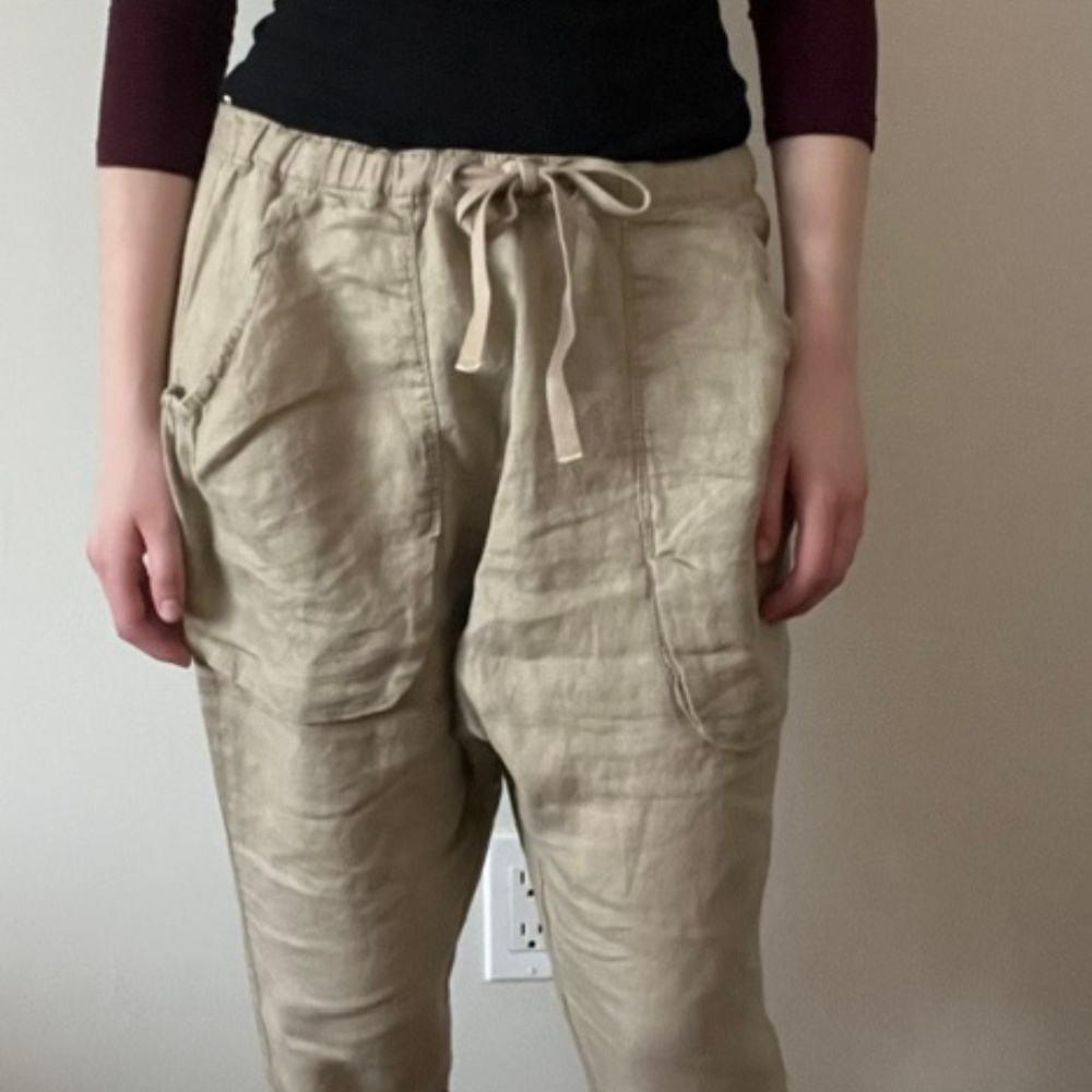 Stile Benetton - 100% Linen Beige Jogger Pants: Women’s Size M